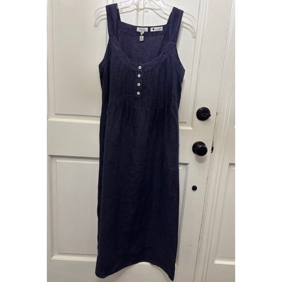 Malvin I Love Linen Sleeveless Dress Womens Medium Navy Blue Button Front Midi - Picture 1 of 5